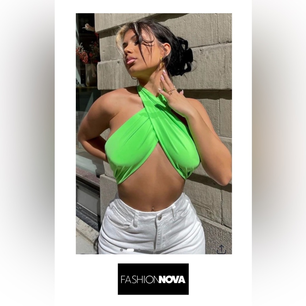 Fashion Nova Higher Highs Neon Green Halter Top, Night Out, Beach, NWT, Large